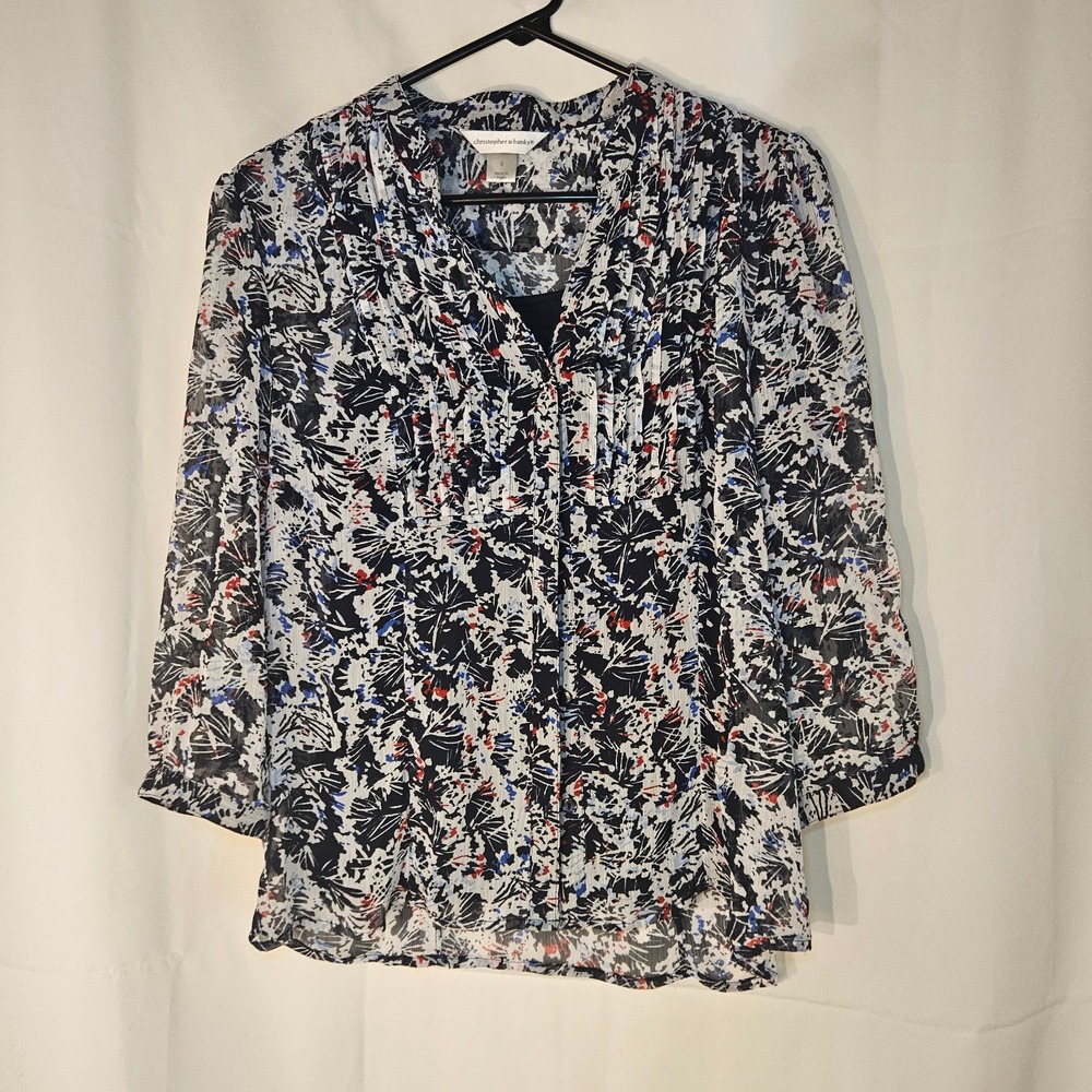 Christopher & Banks‎ Blouse Sheer Floral Print 3/4 Sleeve Top S